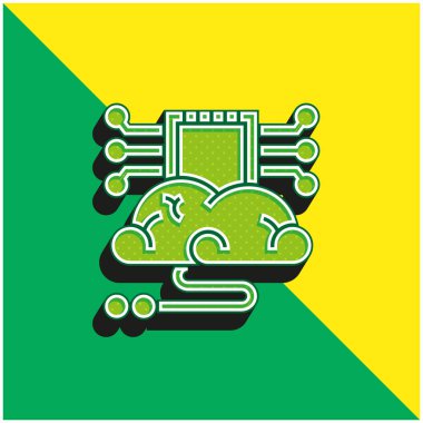 Beyin Yeşili ve Sarı Modern 3D vektör simgesi logosu