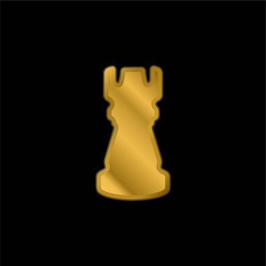 Black Tower Chess Piece Shape gold plated metalic icon or logo vector clipart