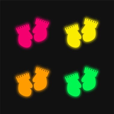 Bebek Mittens Değişkeni dört renk parlayan neon vektör simgesi