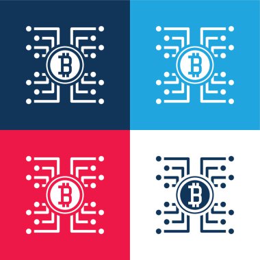 Bitcoin mavi ve kırmızı dört renk minimal simge kümesi