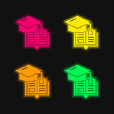 Kitap dört renk parlayan neon vektör simgesi