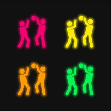 Basketbol dört renk parlayan neon vektör simgesi