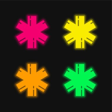 Ambulance four color glowing neon vector icon clipart