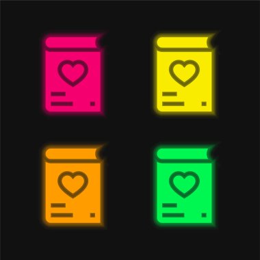 Kitap dört renk parlayan neon vektör simgesi