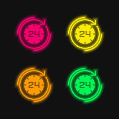 24 Saat Parlayan neon vektör simgesi