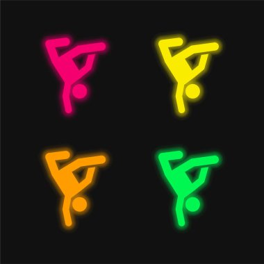 Breakdance dört renk parlayan neon vektör simgesi