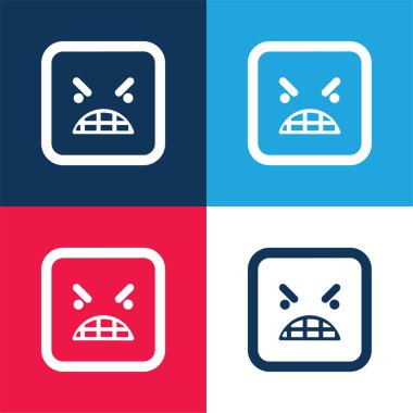 Öfke Duygusallığı Meydanı Yüzü Mavi ve Kırmızı Dört Renk Simgesi