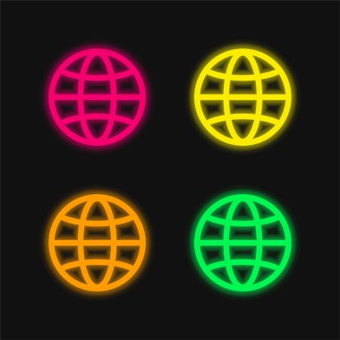 Big Globe four color glowing neon vector icon clipart