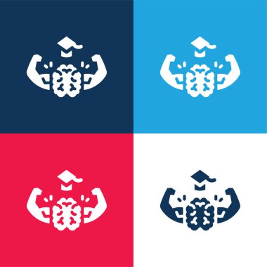 Beyin mavisi ve kırmızı dört renk minimal simge kümesi