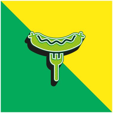 Bratwurst On Fork Green ve sarı 3d vektör simgesi logosu