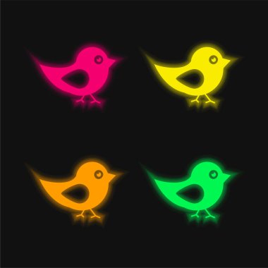 Siyah ve Beyaz Tüy Kuşu dört renkli neon vektör simgesi