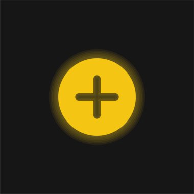 Add yellow glowing neon icon clipart