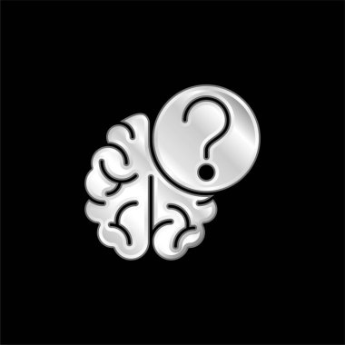 Brain silver plated metallic icon clipart