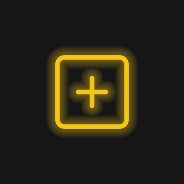 Kare Özellikli Arayüz Düğmesi Ekle Sarı parlak neon simgesi