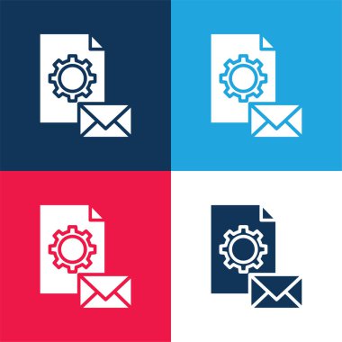 Damgalama mavi ve kırmızı dört renk minimal simge kümesi