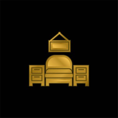 Bedroom Furniture Equipment gold plated metalic icon or logo vector clipart