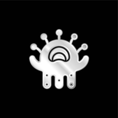 Alien silver plated metallic icon clipart