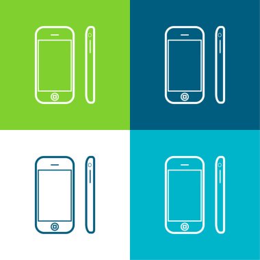 Apple Iphone Mobile Tool Views From Front And Side Flat four color minimal icon set clipart