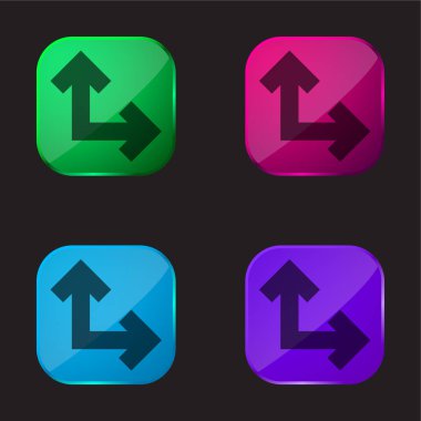 Arrows In Right Angle four color glass button icon clipart