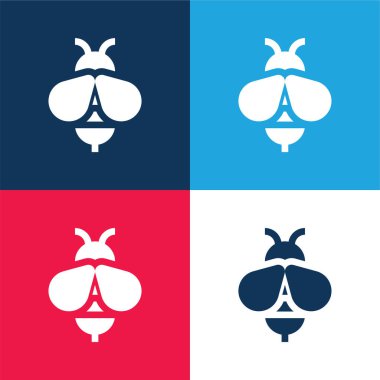 Arı mavisi ve kırmızı dört renk minimal simge kümesi