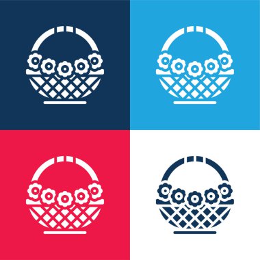 Sepet mavi ve kırmızı dört renk minimal simge kümesi