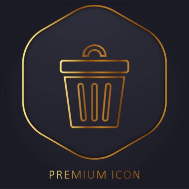 Çöp kutusu altın çizgi premium logosu veya simgesi