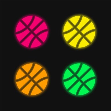 Beyzbol dairesel topu dört renk parlayan neon vektör simgesi