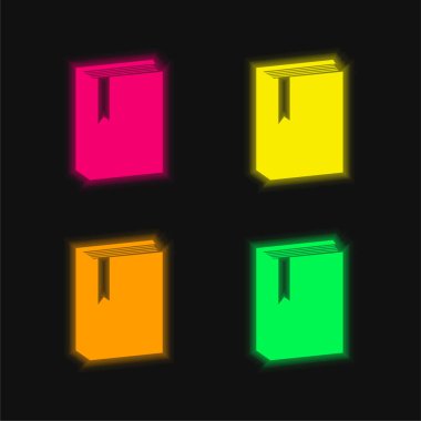İşaretleyici ile Kitap dört renk neon vektör simgesi