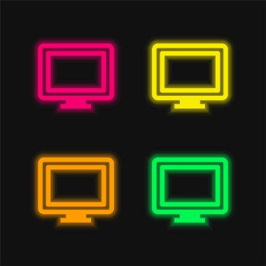Büyük Bilgisayar Monitörü dört renk parlayan neon vektör simgesi