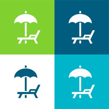 Beach Umbrella And Hammock Flat four color minimal icon set clipart