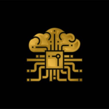 Beyin altın kaplamalı metalik simge veya logo vektörü