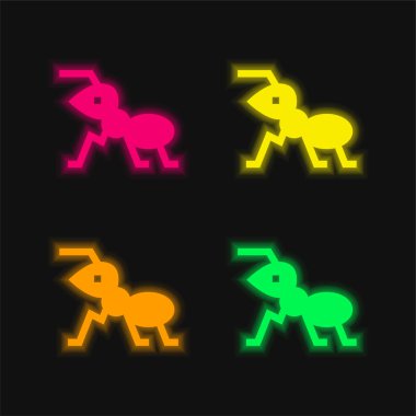 Karınca dört renk parlayan neon vektör simgesi