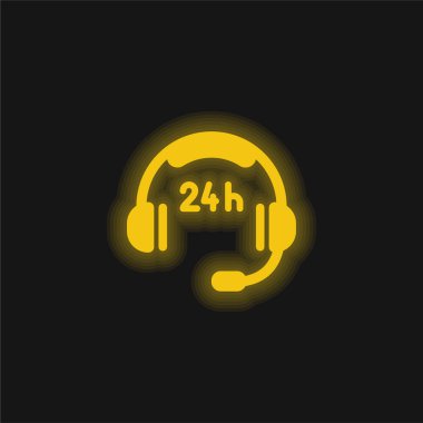 24 Hours Costumer Service yellow glowing neon icon clipart