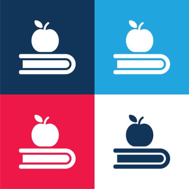 Kitap ve Apple mavi ve kırmızı dört renk minimal simge seti