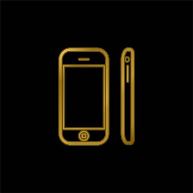 Apple Iphone Mobile Tool Views From Front And Side gold plated metalic icon or logo vector clipart