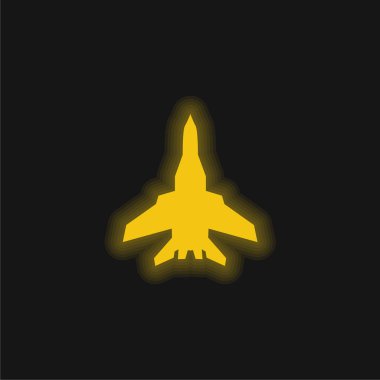 Uçak Siyah Siluet sarı parlak neon simgesi