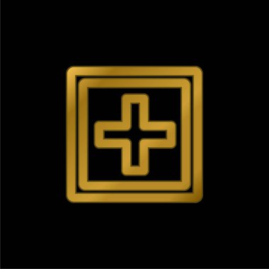 Çift Kare Şekil Altın Kaplama Metal Simge veya logo Vektörü İçerisine A + + Simgesi Ekle