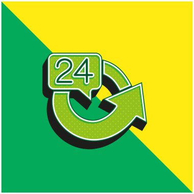 24 Saat Yeşil ve Sarı Modern 3D vektör simgesi logosu