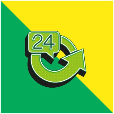 24 Hours Green and yellow modern 3d vector icon logo clipart