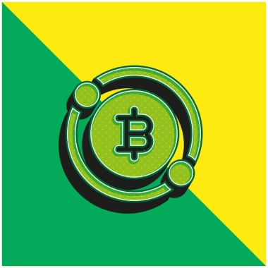 Bitcoin Yeşil ve Sarı modern 3d vektör simgesi logosu