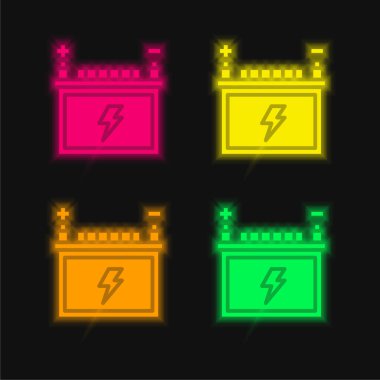 Pil dört renk parlayan neon vektör simgesi