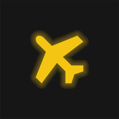 Uçak sarı parlayan neon simgesi