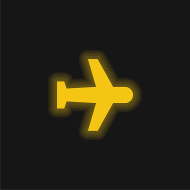 Uçak sarı parlayan neon simgesi