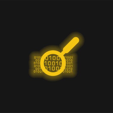 İkili Veri Arama Sembolü sarı parlayan neon simgesi
