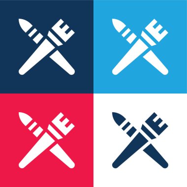 Sanat mavisi ve kırmızı dört renk minimal simge seti