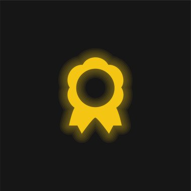 Kurdele Kuyruklu Çiçek Şeklinin Ödül Madalyası Parlak Neon Simgesi