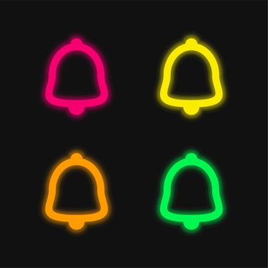 Alarm Çanı Dış Hattı dört renkli neon vektör simgesi