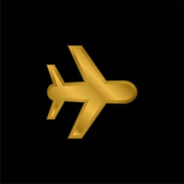 Uçak altın kaplamalı metalik simge veya logo vektörü