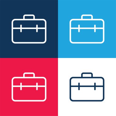 Evrak çantası mavi ve kırmızı dört renk minimal simge kümesi