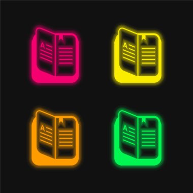 Kitap dört renk parlayan neon vektör simgesi
